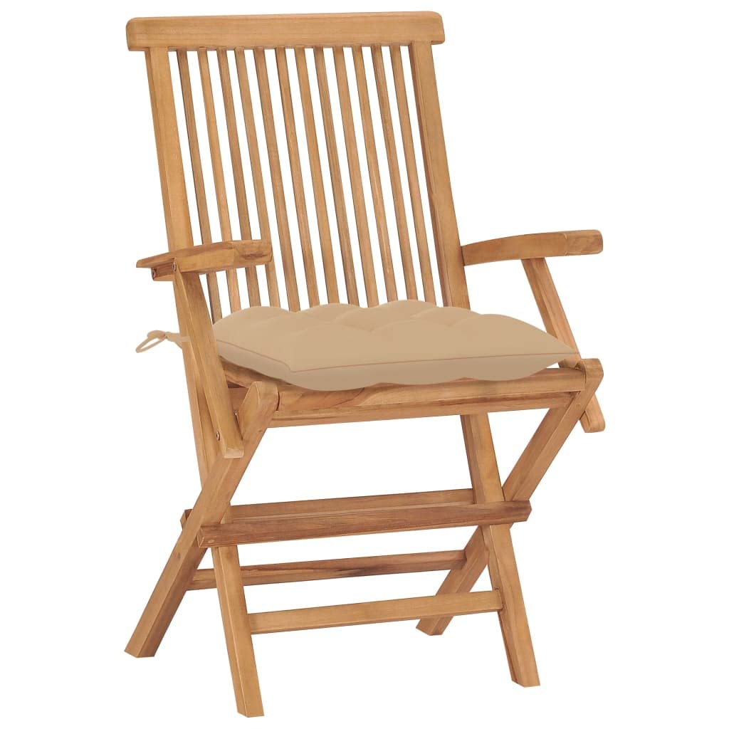 vidaXL Solid Teak Wood Patio Chairs with Beige Cushions