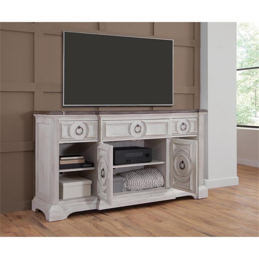 American Woodcrafters Brighten Distressed Antique White 72-inch Wood Console