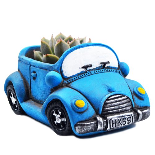 Ascrafter Car Flower Pot, Succulent Outdoor Plant Planter, Small Planter Pots With Drainage Hole (Blue Car)