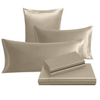 Ersmak 7 Pieces Satin Sheets Set Queen Size, Luxury Silky Sand Satin Bed Sheets Set With 1 Deep Pocket Fitted Sheet, 1 Soft Flat
