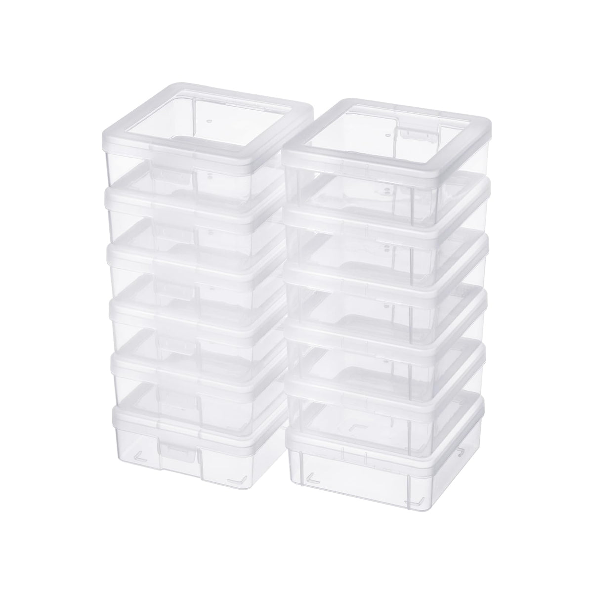 Naivees 12 Pack Storage Containers with Latching Lid 5 x 5x 1.9 Small Plastic Clear Stackable Boxes for Office and Beauty