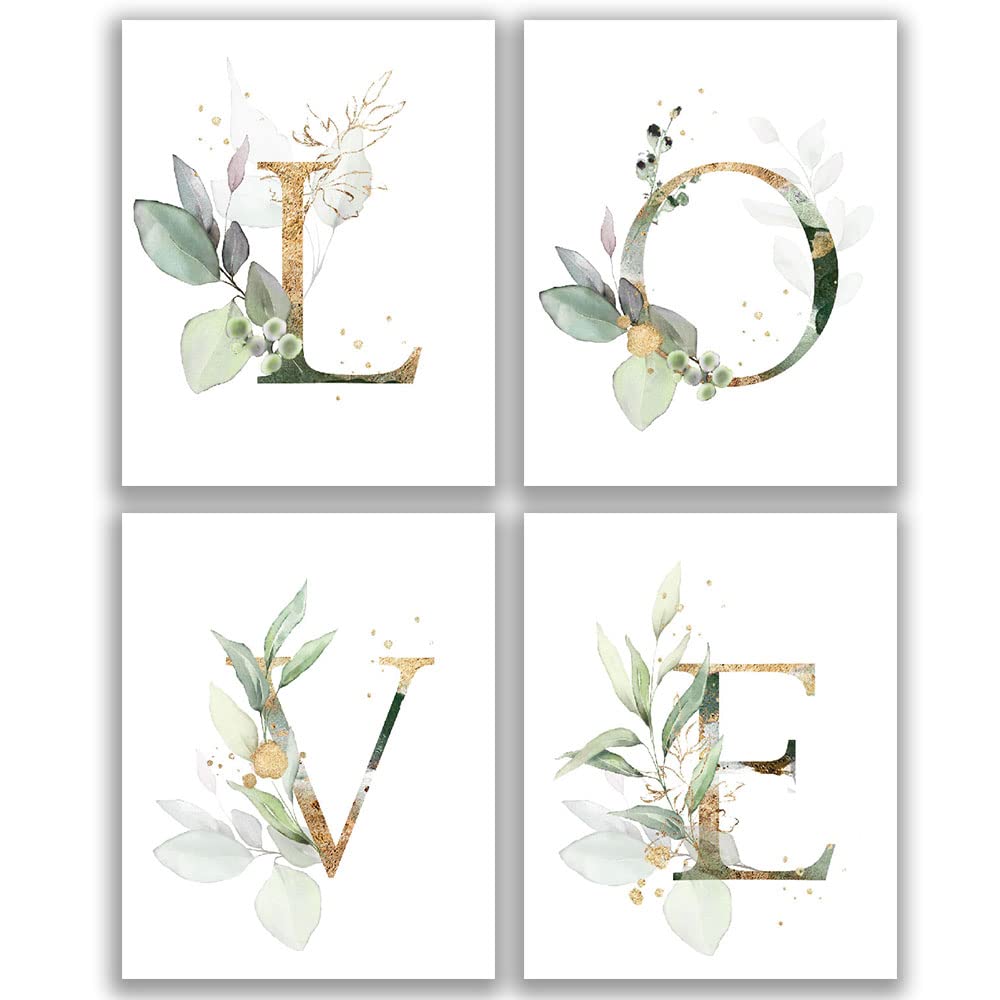 Love Botanical Simple Life Green Leaf Painting Bathroom Wall Decor Art Print Set of 4(8   X10   ), Boho Leaf Eucalyptus Wall D  
