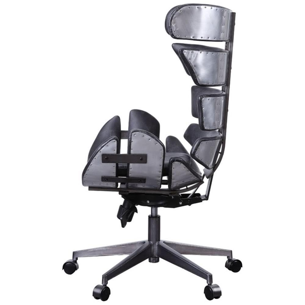 Acme Megan Leather Upholstered Office Chair in Vintage Black and Aluminum