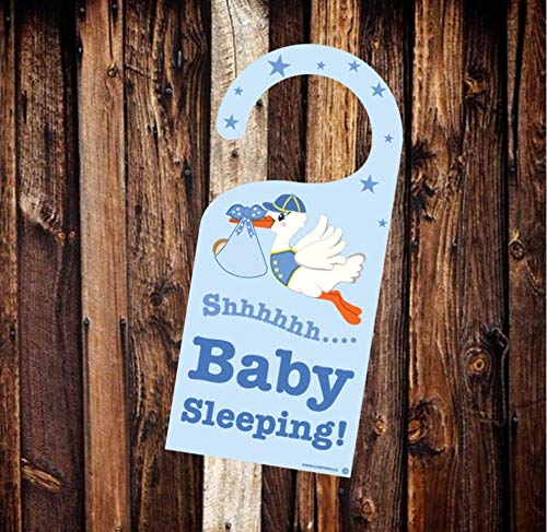 Baby Boy Sleeping Stork Door Hanger, Do Not Knock/Disturb Newborn Sign, Gift