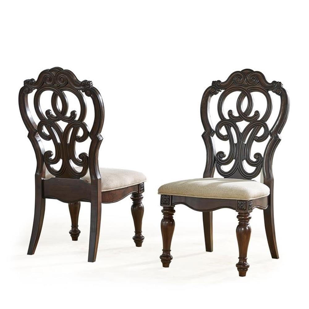 Steve Silver Co Royale Side Chairs, Set Of 2 Chairs, Upholstered Polyester Fabric, Solid Wood Front Legs, Dining Chairs, Kitchen, Hand Stained Brown Pecan, Living Room, 21.5&quot;D X 27&quot;W X 43.5&quot;H, Brown