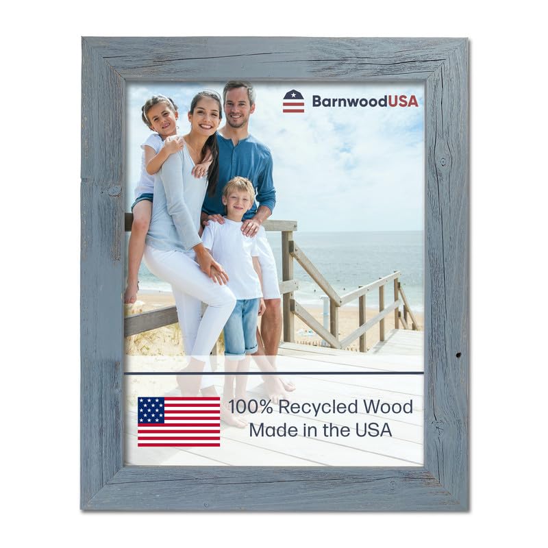 BARNWOODUSA | Farmhouse Picture Frame | 1 1/2 inch Molding | 100% Reclaimed Wood | Rustic | Slate Blue
