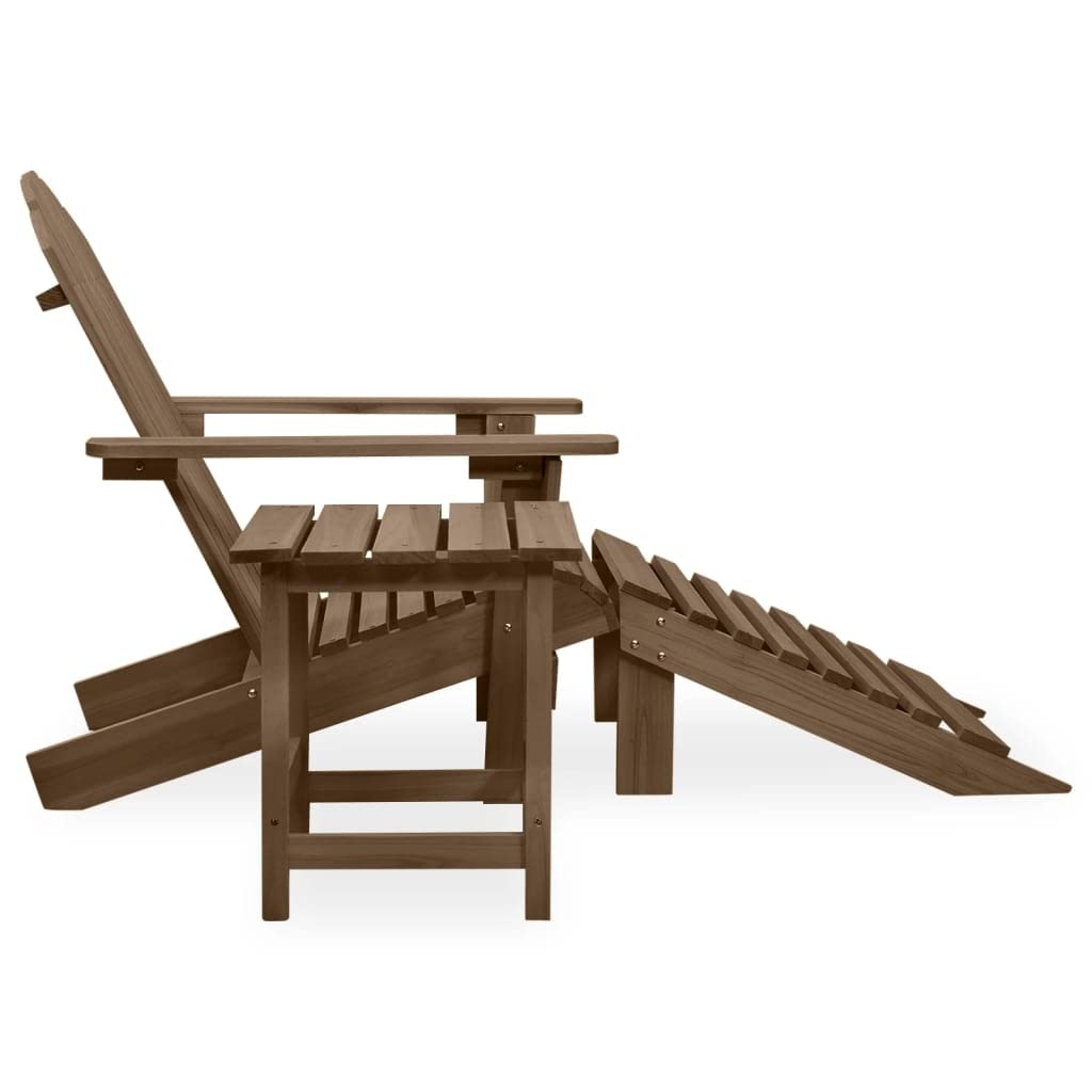vidaXL 3-Piece Brown Patio Adirondack Chair with Detachable Ottoman and Square Table Set, Solid Fir Wood Outdoor Lounge Furniture, Weather Resistant, Ergonomic Design