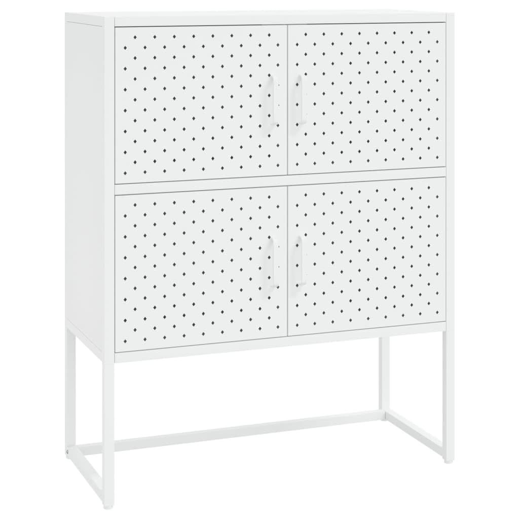 vidaXL Highboard - White, Industrial Style Storage Cabinet with 4 Doors, Steel Construction, Adjustable Height