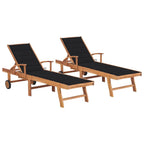 vidaXL 2 pcs Sun Loungers with Black Cushions - Durable and Weather-Resistant, Adjustable Backrest, Teak Wood Construction - Portable and Stylish for Patio, Garden, Pool Deck and Outdoor