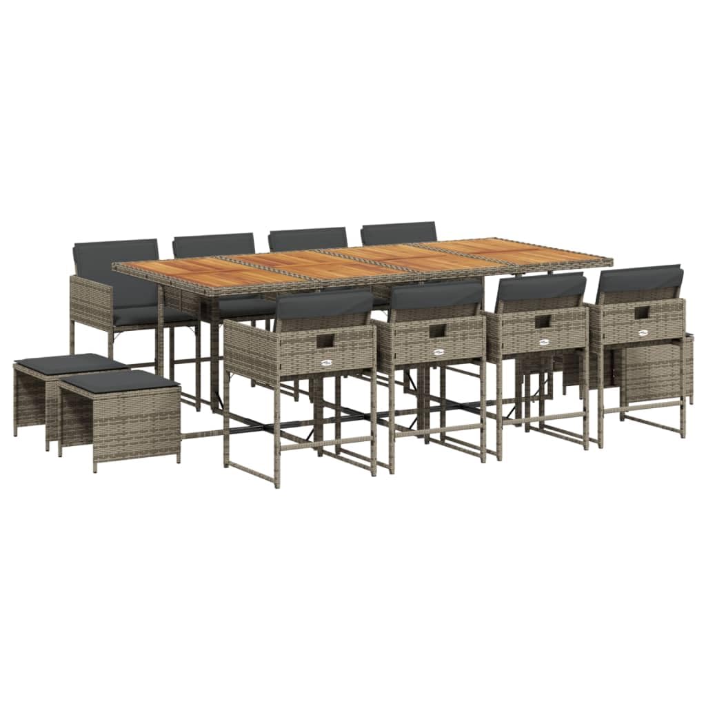 vidaXL Garden Dining Set Cushions 13 Pcs Grey Resin Woven