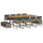 vidaXL Garden Dining Set Cushions 13 Pcs Grey Resin Woven