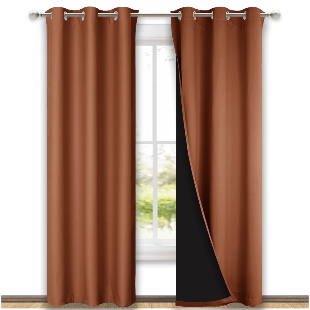 Nicetown Burnt Orange Blackout Curtains 80 Inches Long, Full Light Blocking Drapes With Black Liner For Nursery, Thermal Insulat