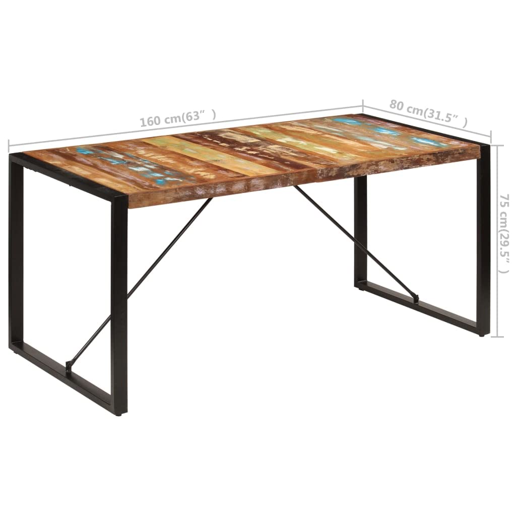 vidaXL Solid Reclaimed Wood Dining Table with Powder-Coated Steel Legs - Rustic Rectangular Dining Room Furniture - 63&quot;x31.5&quot;x29.5&quot;
