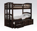 HomeRoots Pine Wood (Solid), Metal 80' X 41' X 71' Twin Over Twin Espresso Bunk Bed and Trundle with 3 Drawer