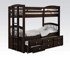 HomeRoots Pine Wood (Solid), Metal 80' X 41' X 71' Twin Over Twin Espresso Bunk Bed and Trundle with 3 Drawer