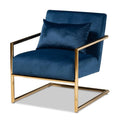 Baxton Studio Mira Glam and Luxe Navy Blue Velvet Fabric Upholstered Gold Finished Metal Lounge Chair