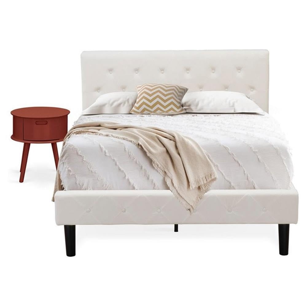 East West Furniture NL19F-1GO13 2 Piece Full Bed Set - 1 Bed Frame White Velvet Fabric Headboard and 1 Bedroom Nightstand - Burgundy Finish Nightstand