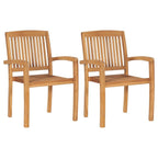 vidaXL 2X Solid Teak Wood Patio Chairs with Red Cushions Garden Outdoor Balcony Backyard Terrace Lounge Seating Home Furniture Wooden