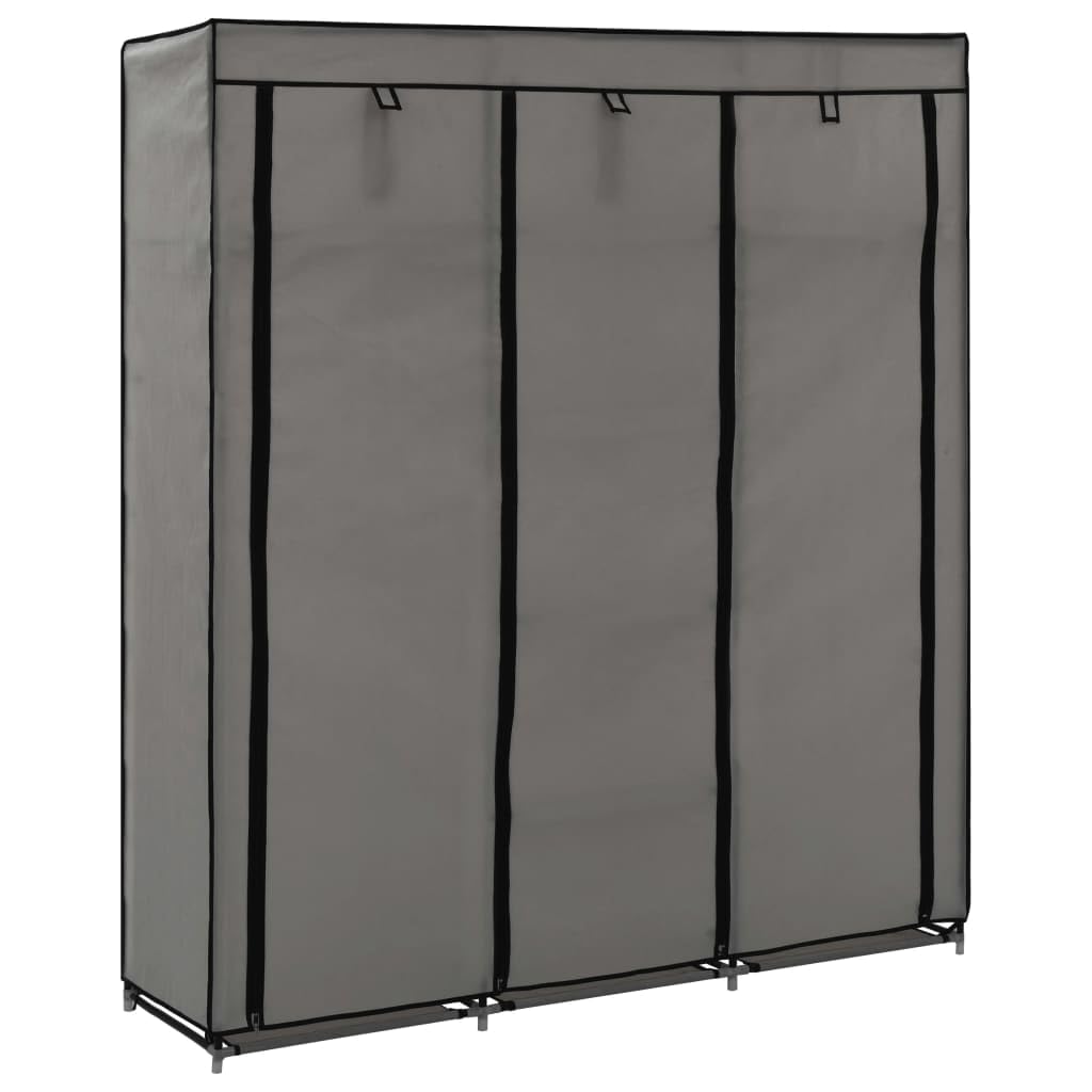 vidaXL Fabric Wardrobe with Compartments and Rods, Protects Clothes and Shoes, Non-Woven Fabric, Space-Saving, Easy to Assemble, for Basement, Children's Room, Bedroom, Attic - Gray