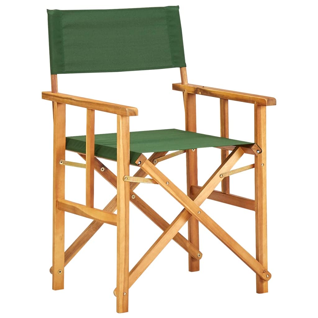 vidaXL Portable Director's Chair - Foldable Design, Solid Acacia Wood, Weather-Resistant, Green Fabric Seat and Backrest, Suitable for Camping, Beach & Sports Events