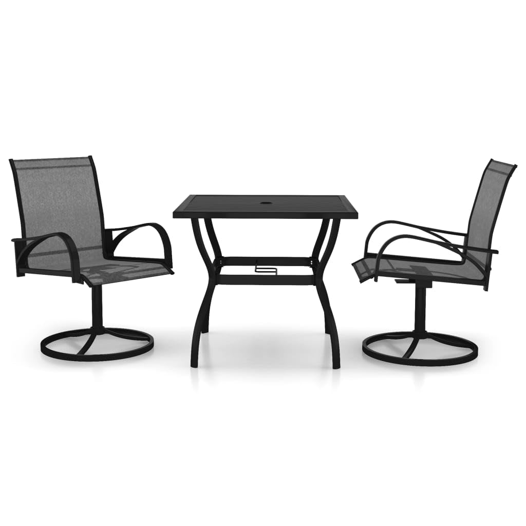 vidaXL 3-Piece Patio Dining Set - Compact Outdoor Furniture with Powder-Coated Steel Frame, Swivel Chairs with Textilene Fabric,