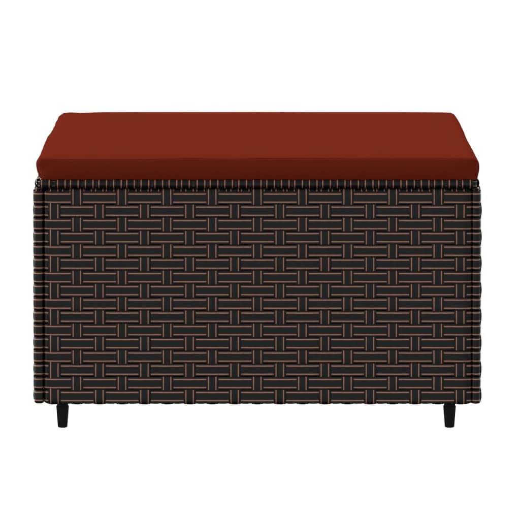 vidaXL Patio Footrest with Cushion Brown and Cinnamon Red - Weather-Resistant Poly Rattan Outdoor Footstool with Powder-Coated Steel Frame and Thick Padded Seat