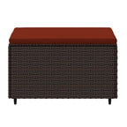 vidaXL Patio Footrest with Cushion Brown and Cinnamon Red - Weather-Resistant Poly Rattan Outdoor Footstool with Powder-Coated Steel Frame and Thick Padded Seat