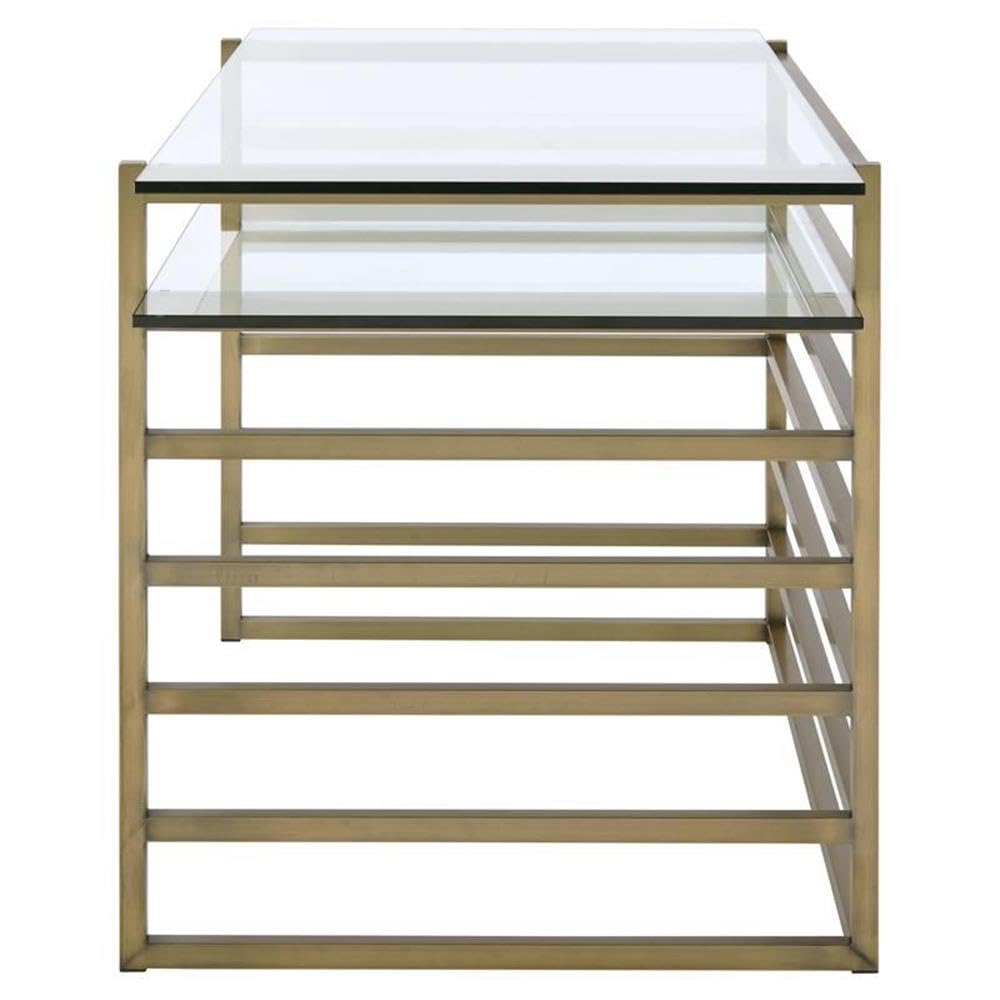 Acme Shona Glass Rectangular Top 1-Shelf Desk in Antique Gold and Clear