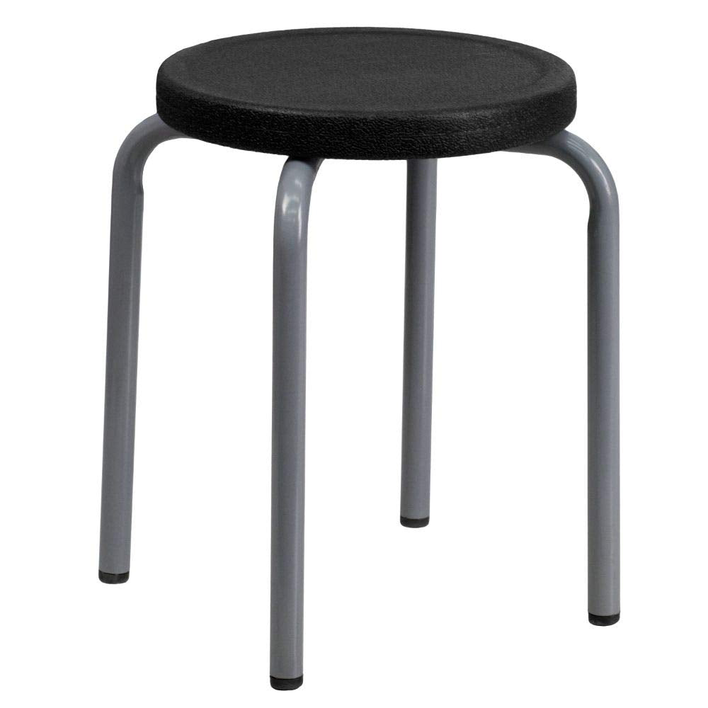 Flash Furniture Stackable Stool with Black Seat and Silver Powder Coated Frame