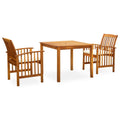 vidaXL Solid Acacia Wood Patio Dining Set - 3 Piece Including Cushions - Modern Square Table and 2 Chairs - Cream White - Weather-Resistant - Perfect for Garden, Deck, Outdoor, Backyard Spaces