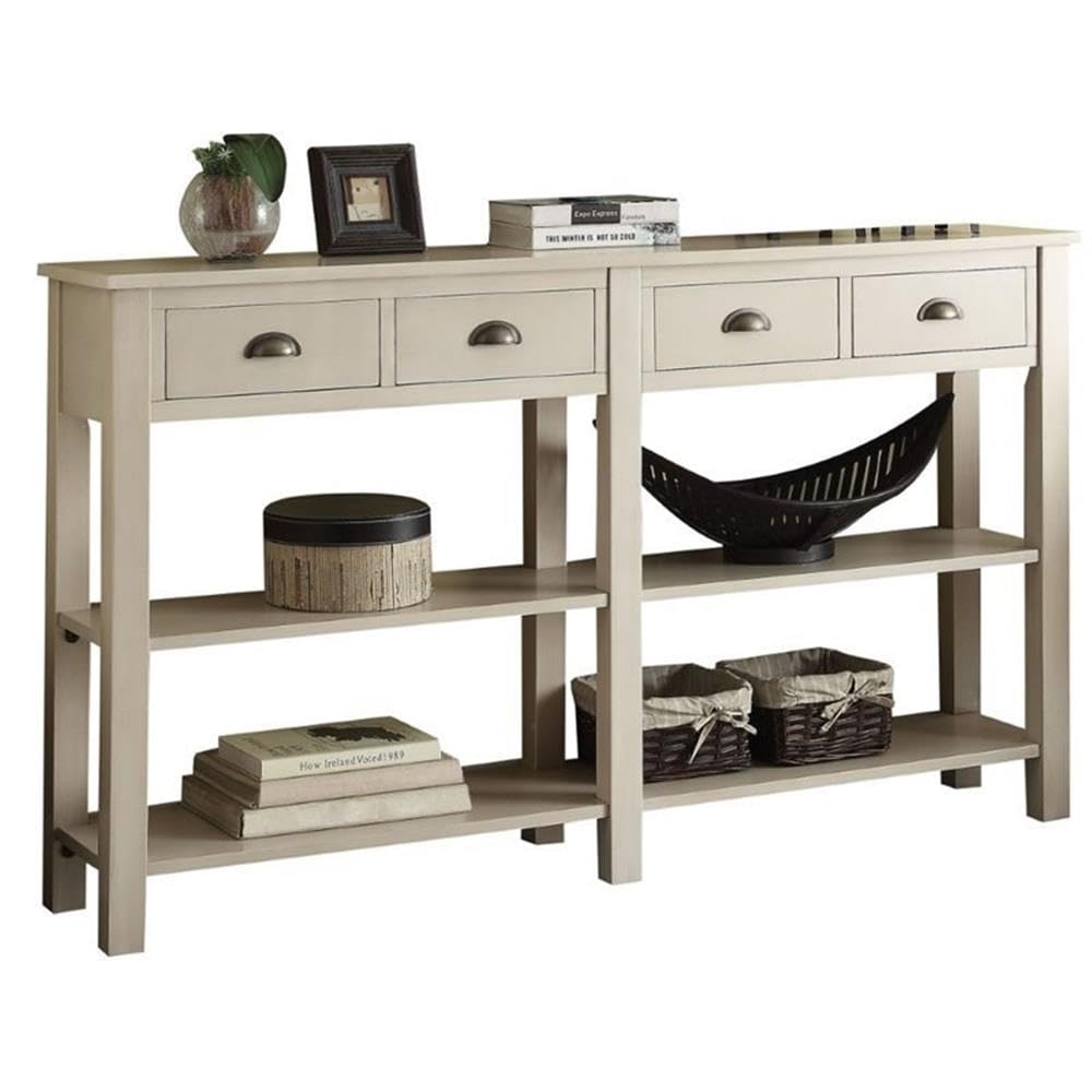 Acme Galileo 4 Drawers Wooden Console Table With 2 Shelves In Cream