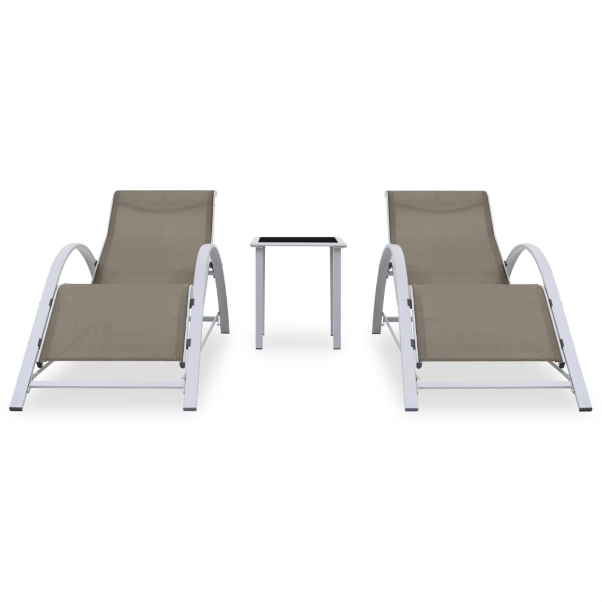 vidaXL Aluminum Patio Set with 2 Sun Loungers and Table - Thumbnail 2