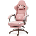 Dowinx Gaming Chair Breathable Fabric Computer Chair With Pocket Spring Cushion, Comfortable Office Chair With Gel Pad And Storage Bag,Massage Game Chair With Footrest,Pink