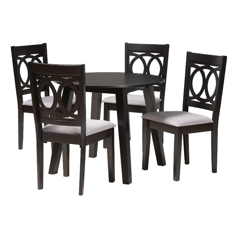 Baxton Studio Louisa Modern Grey Fabric and Dark Brown Finished Wood 5-Piece Dining Set