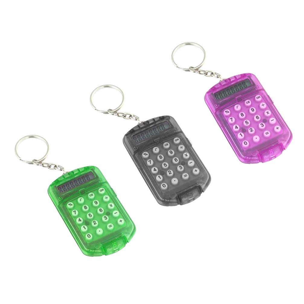 Nuobesty 3Pcs Pocket Calculator Key Ring Tiny Small Portable Mini Electronic Calculator For Home Students (Random Color)