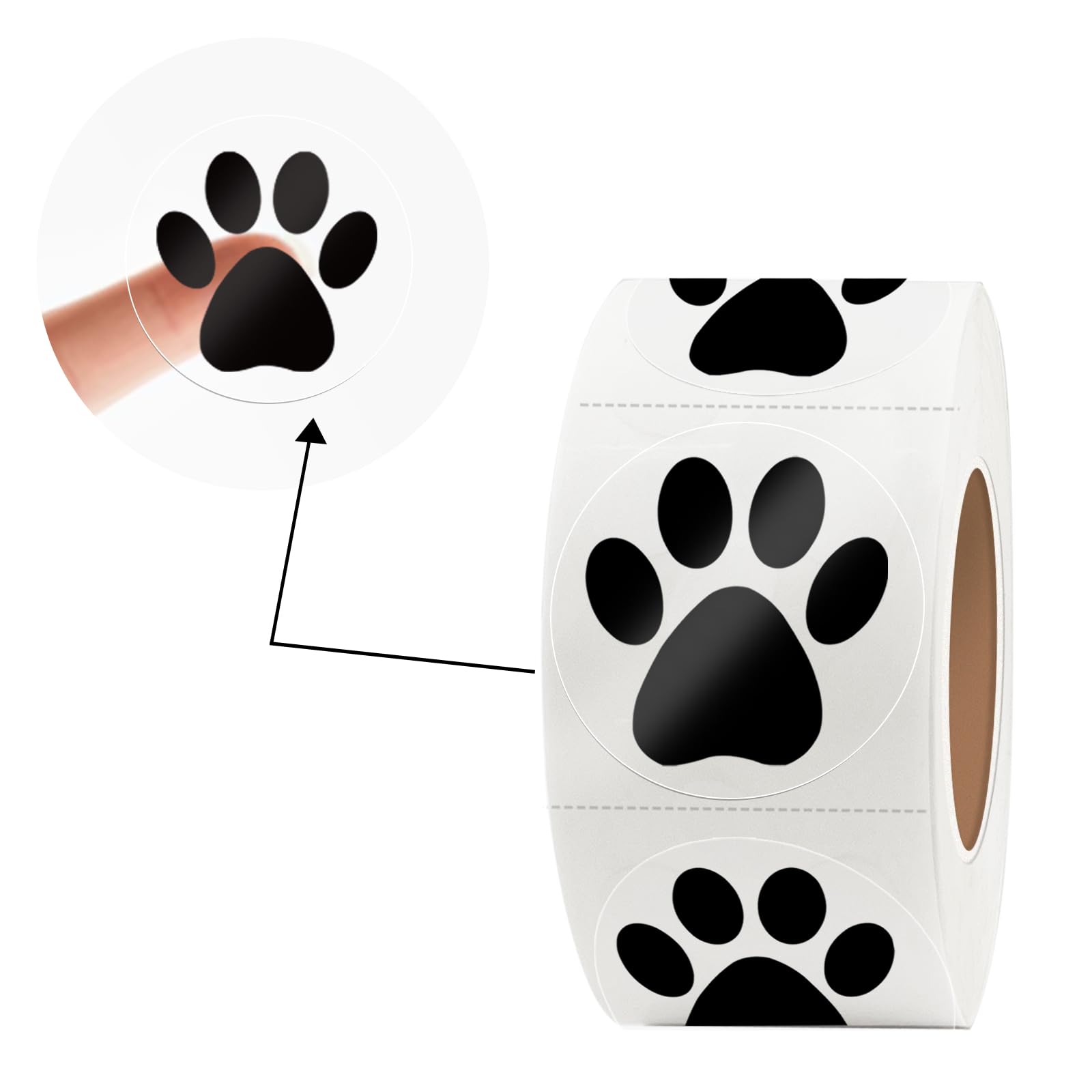 Yeachlaing Paw Stickers, Clear Paw Prints Stickers, 500 Pcs 1 Inch Puppy Dog Paw Stickers, Self-Adhesive Black Bear Paw Stickers
