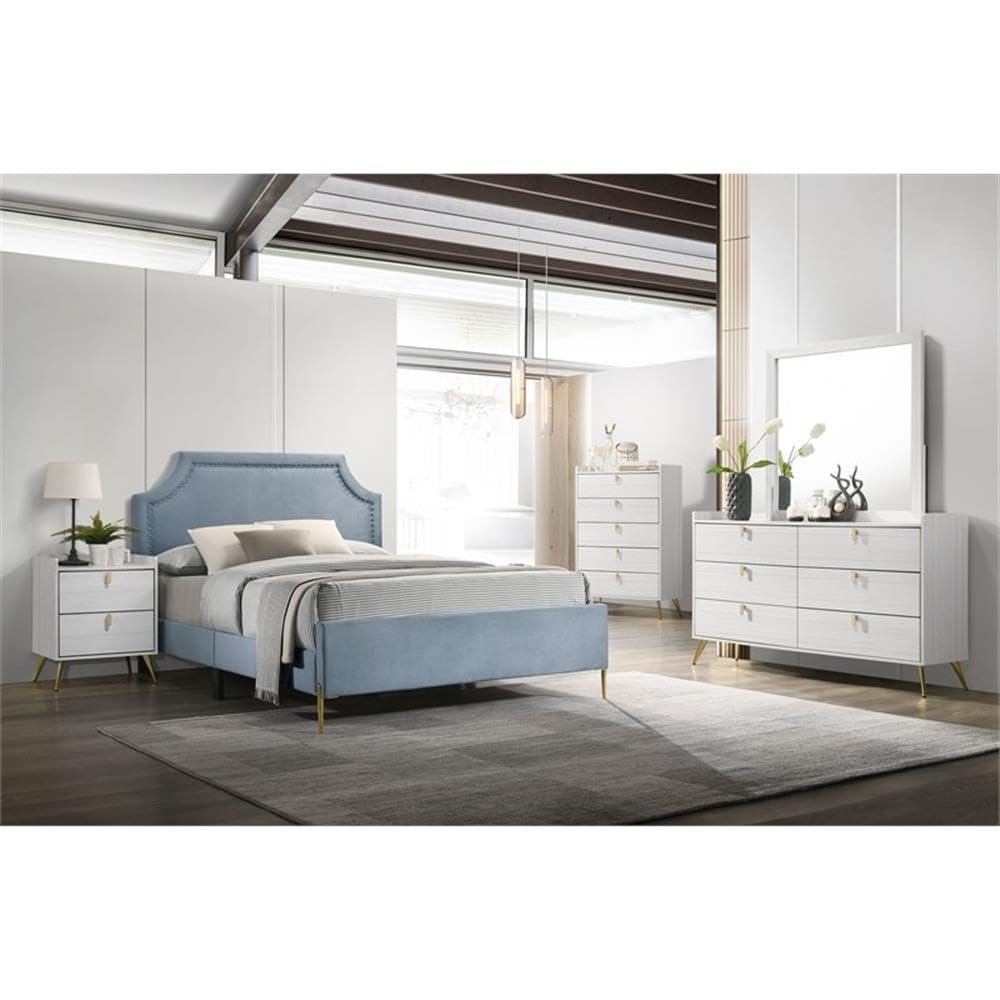 Acme Milla Queen Bed in Light Blue Velvet