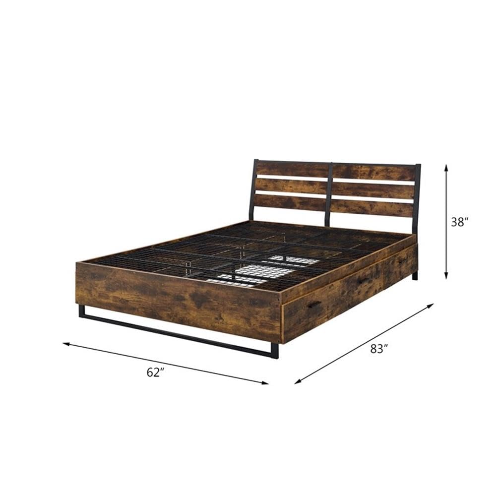 Acme Juvanth Queen Bed W/Storage in Oak & Black Finish