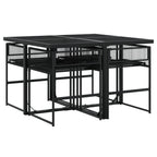 vidaXL Patio Dining Set with Cushions 5-Piece Black Poly Rattan Garden Furniture, Foldable Chairs, Glass Tabletop, UV-Resistant