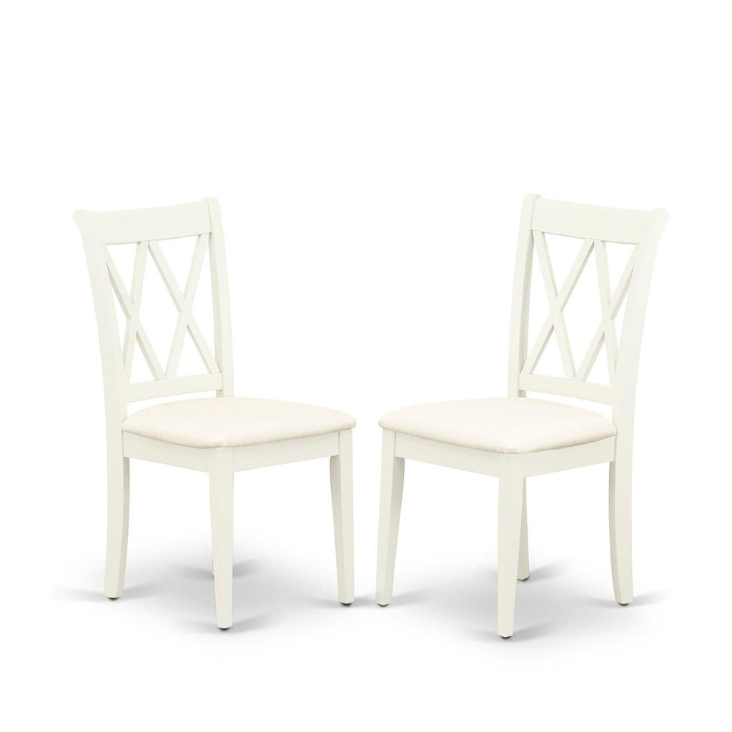 East West Furniture Sucl3-Lwh-C 3 Piece Dining Table Set Contains A Round Dining Room Table With Dropleaf & Shelves And 2 Linen Fabric Upholstered Chairs, 42X42 Inch, Linen White