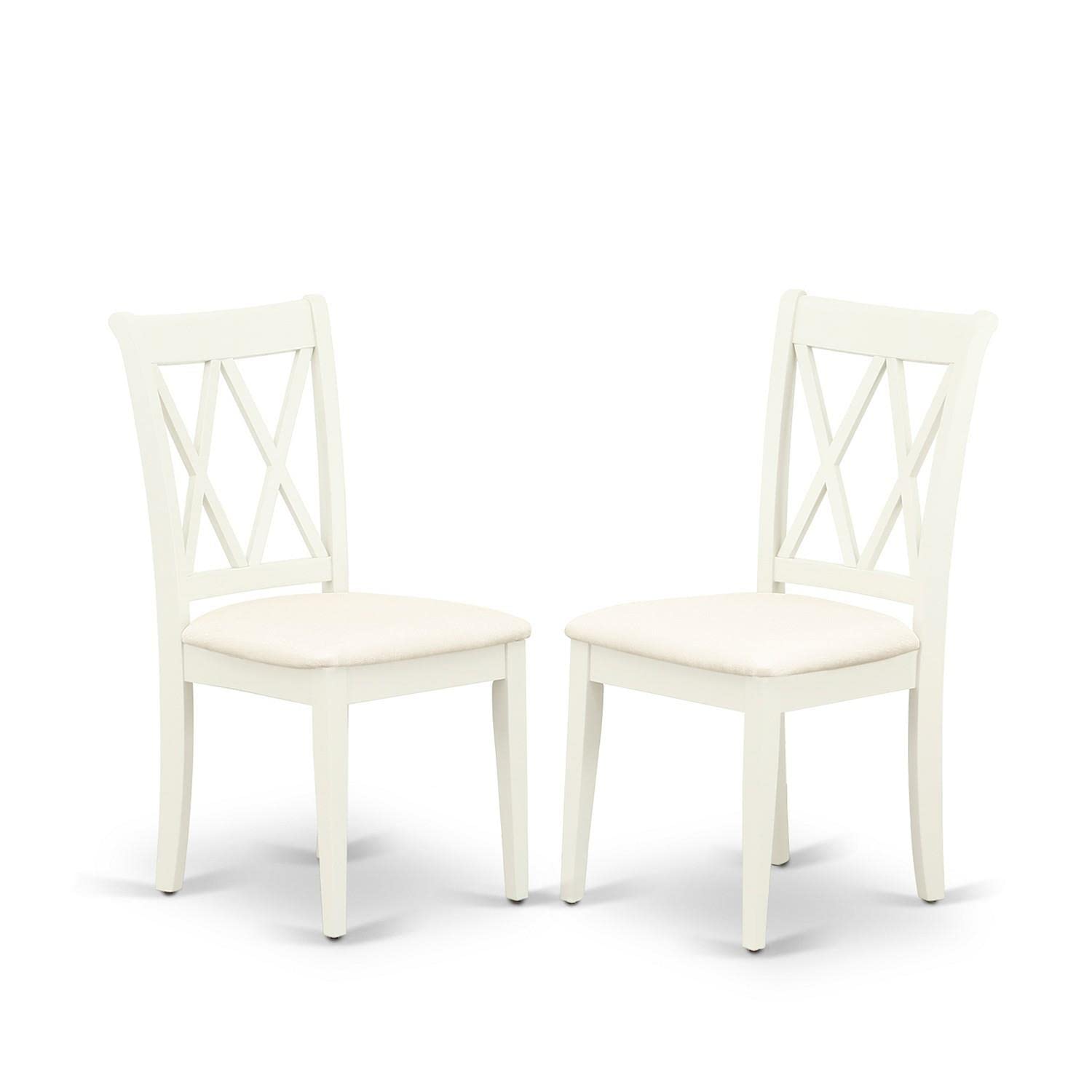 East West Furniture Sucl3-Lwh-C 3 Piece Dining Table Set Contains A Round Dining Room Table With Dropleaf & Shelves And 2 Linen Fabric Upholstered Chairs, 42X42 Inch, Linen White
