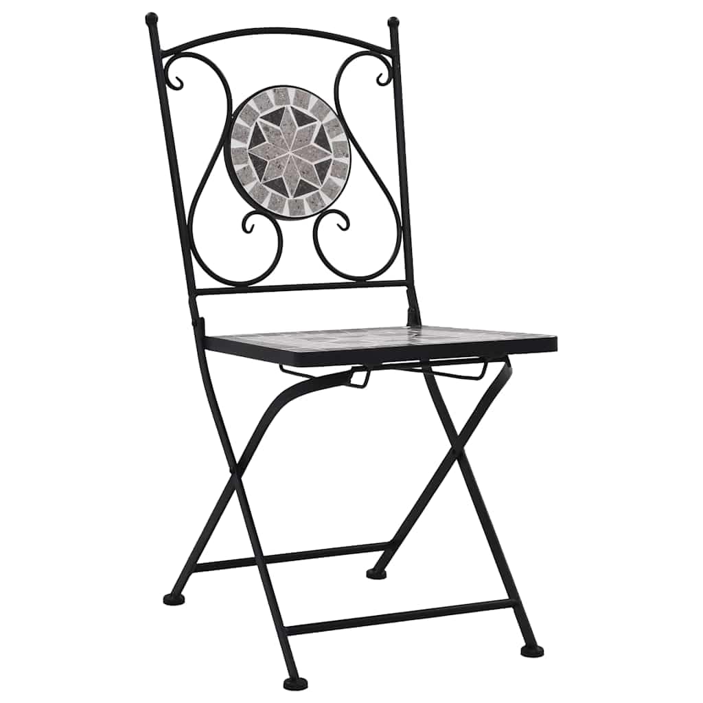 vidaXL Set of 2 Mosaic Bistro Chairs – Waterproof Ceramic Seat – Perfect for Garden, Patio & Balcony – Gray