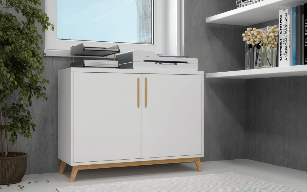 HomeRoots Wood, Manufactured Modern White and Natural Two Door Buffet