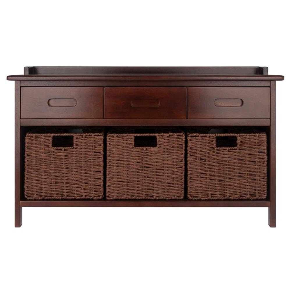 Winsome Wood Adriana 4-Pc Storage Bench with 3 Foldable Woven Baskets - Walnut