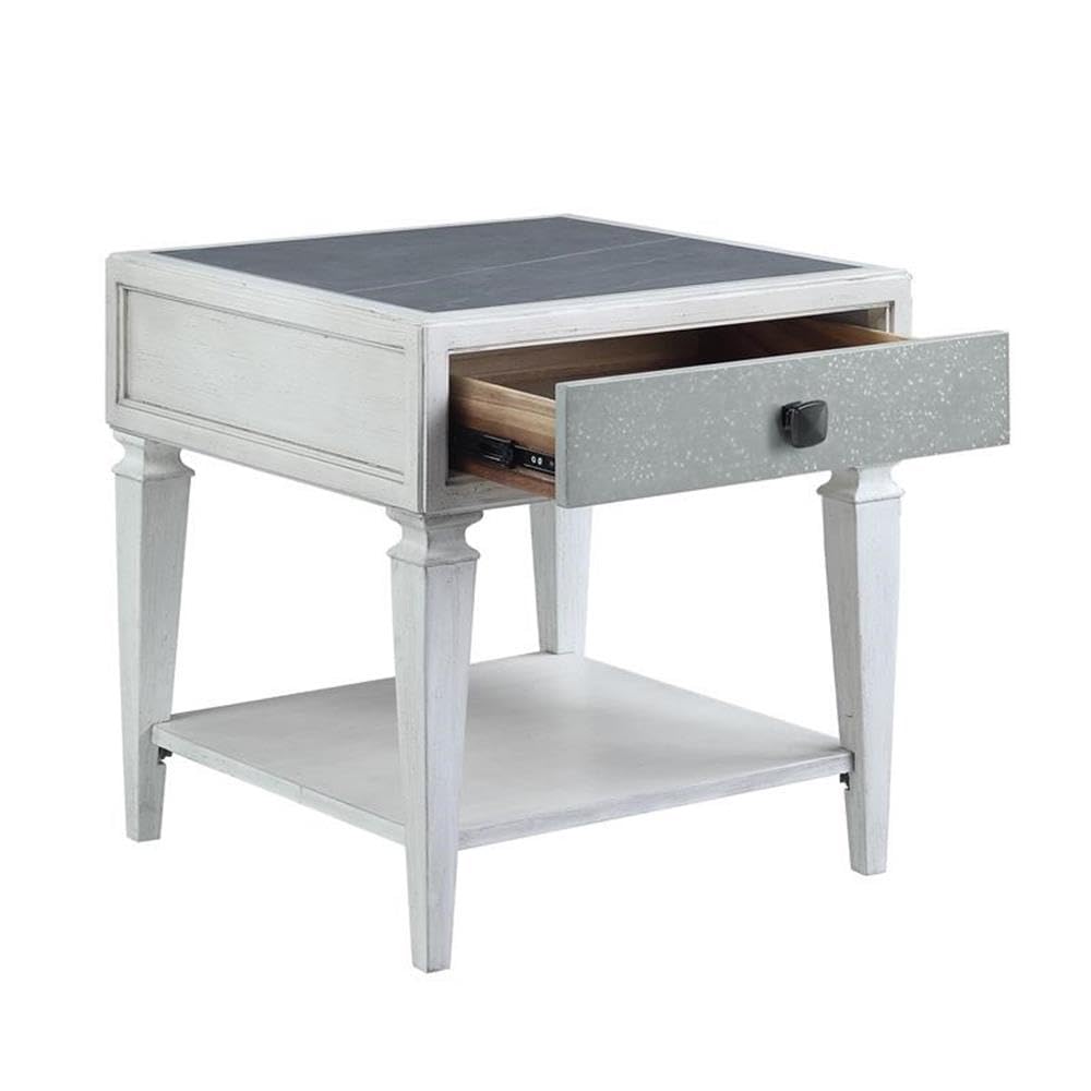 Acme Katia End Table in Rustic Gray & Weathered White Finish