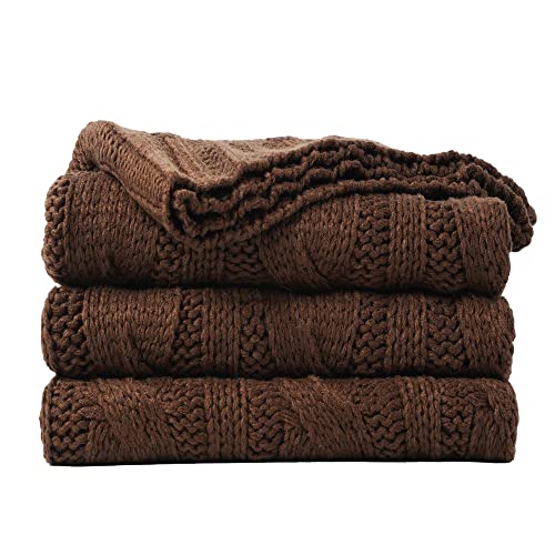 Battilo Brown Cable Knit Throw Blankets For Couch, Super Soft Warm Cozy Decorative Knitted Throw Blanket For Bed, Sofa, Chair 50
