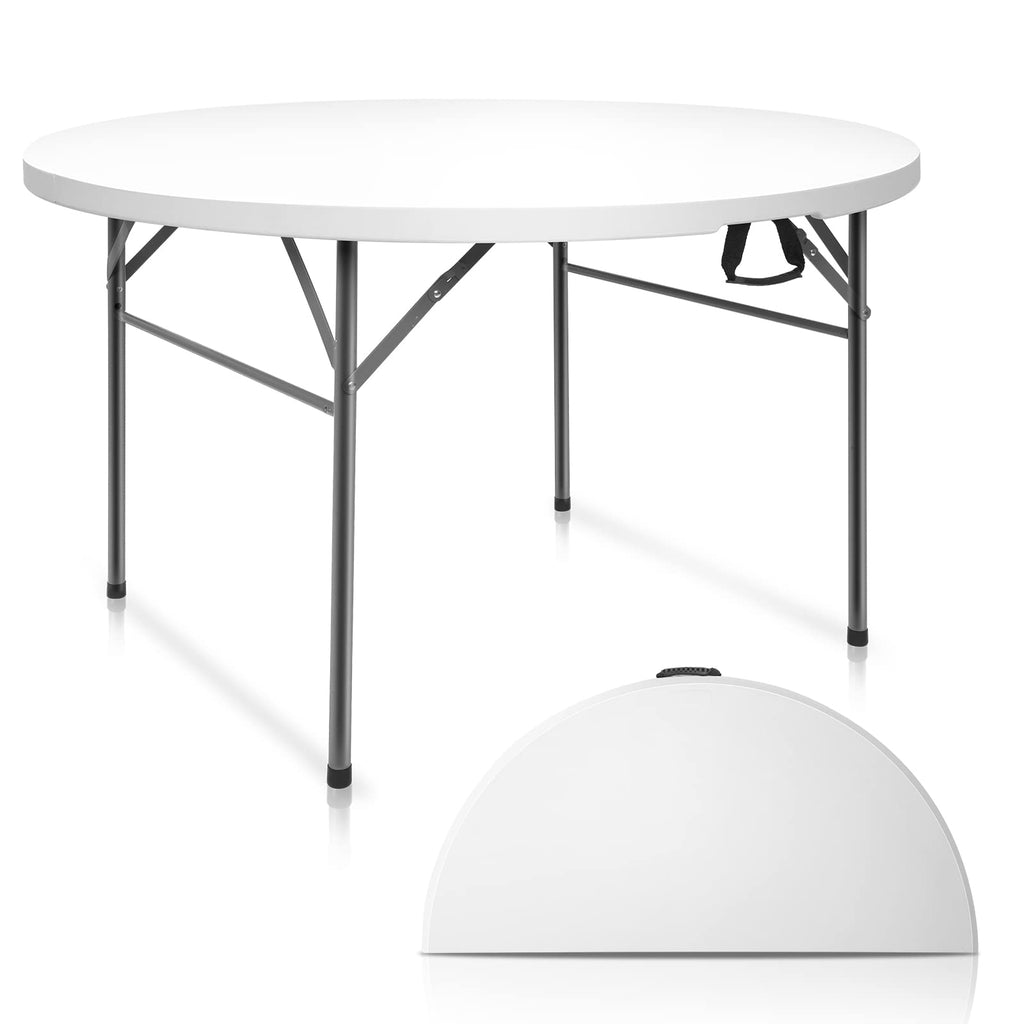 Vingli 48' Round Bi-Folding Commercial Table, 4 Feet Portable Plastic Dining Card Table For Kitchen Or Outdoor Party Wedding Event, 2-Pack