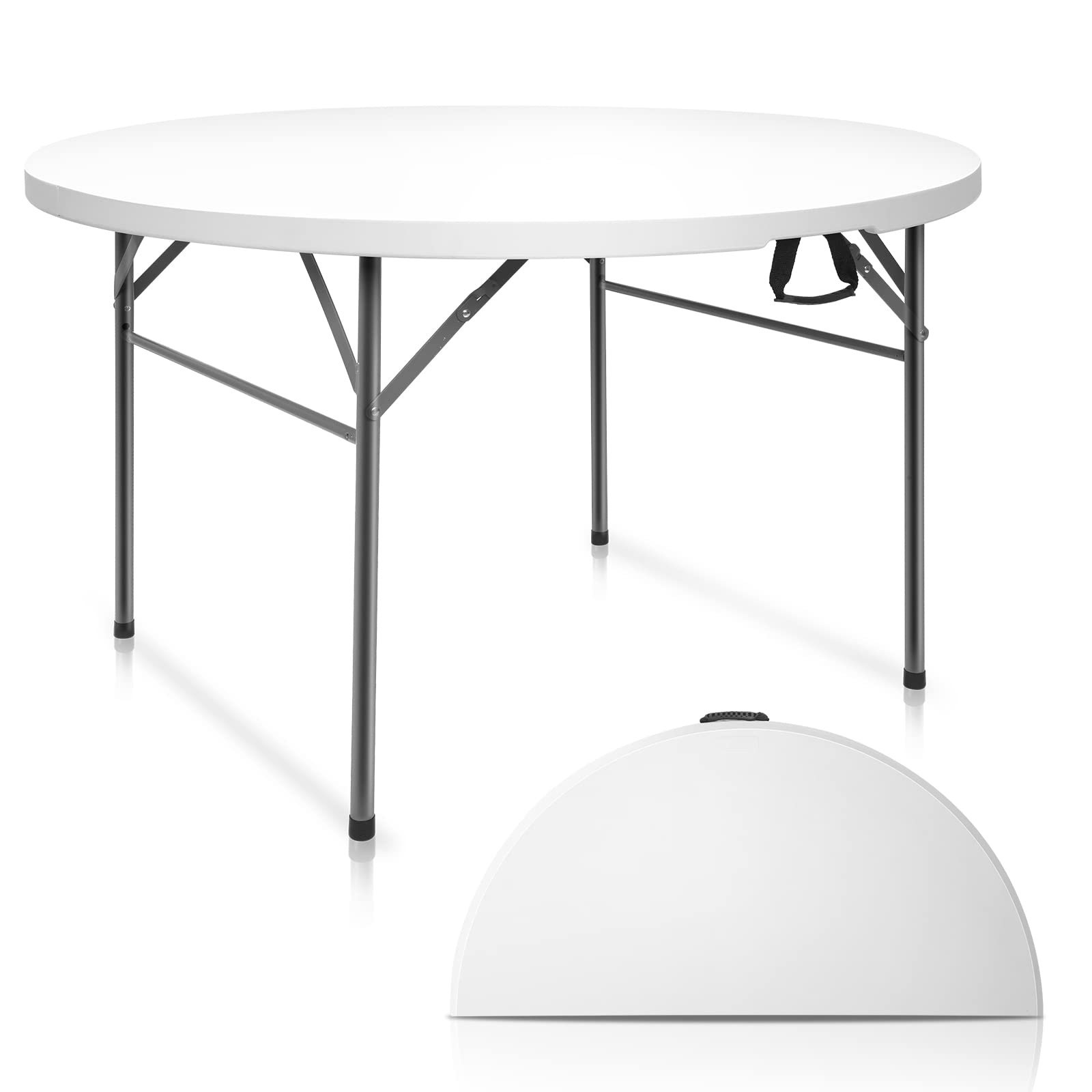 Vingli 48' Round Bi-Folding Commercial Table, 4 Feet Portable Plastic Dining Card Table For Kitchen Or Outdoor Party Wedding Event, 2-Pack