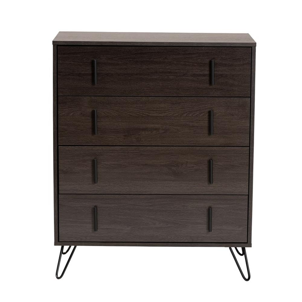 Baxton Studio Baldor Modern and Contemporary Dark Brown Finished Wood and Rose Gold Finished Metal 4-Drawer Bedroom Chest