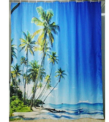 Tropical Summer Beach Fabric Shower Curtain (Tropical Beach)
